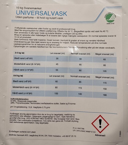 Vaskepulver Universal Svanemærket 10 kg - 24113