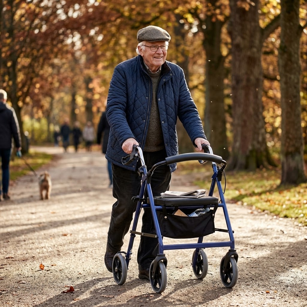 Mand med rollator