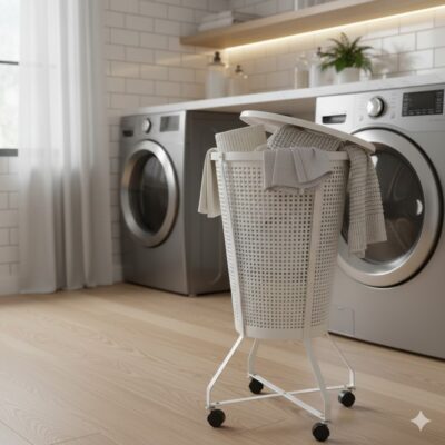 Høj Vasketøjskurv på Hjul 40 L med Håndtag og Låg – Praktisk Opbevaring