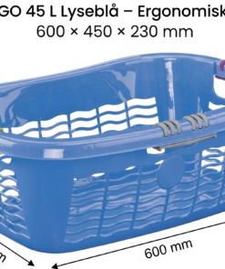 Ergonomisk Linnedkurv ERGO 45L Lyseblå med buet hofteudskæring og tre kraftige bærehåndtag til skånsom tøjvask hos Tinsø Webshop