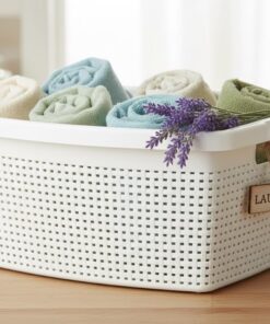 Vasketøjskurv 40 l Rattan, firkantet fremstillet af holdbart plast