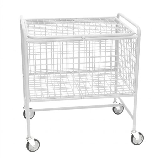 Robust Netkurvevogn 800x600xH915mm med 4 drejelige hjul og stor trådkurv til vaskeri og logistik hos Tinsø Webshop."